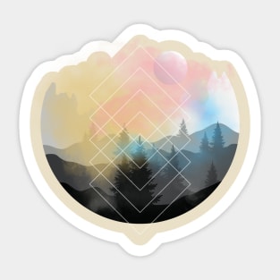 Dreams and Lovers Geometric Mountain Sunrise Sticker